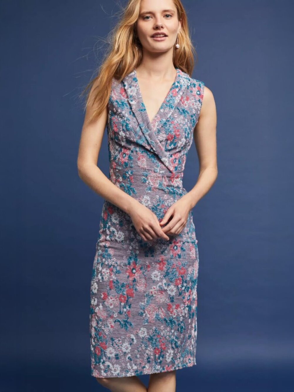 Anthropologie Maeve Floral Jacquard Surplice Midi Dress Lavender 0